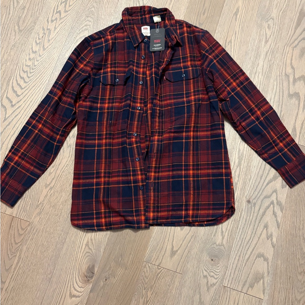Levi's Navy and Orange Plaid Shirt